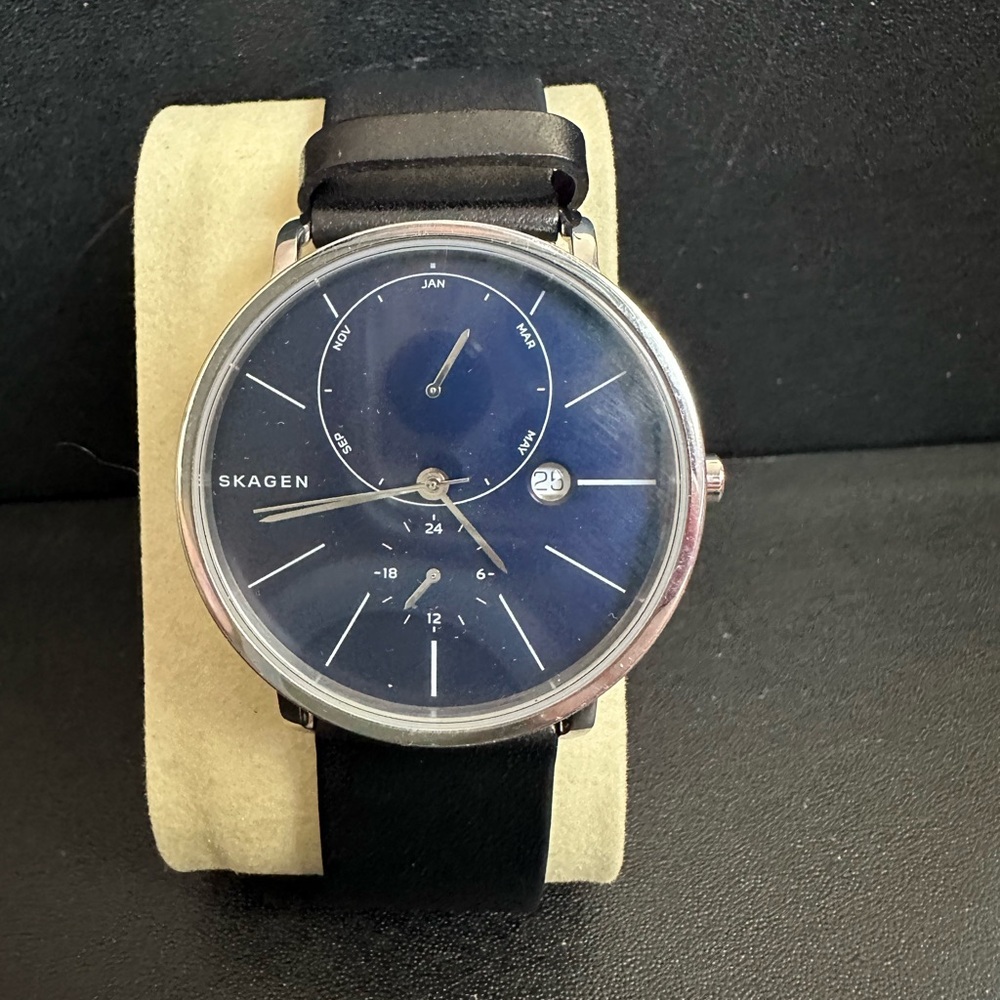 Skagen Black Minimalist Watch with Leather Strap